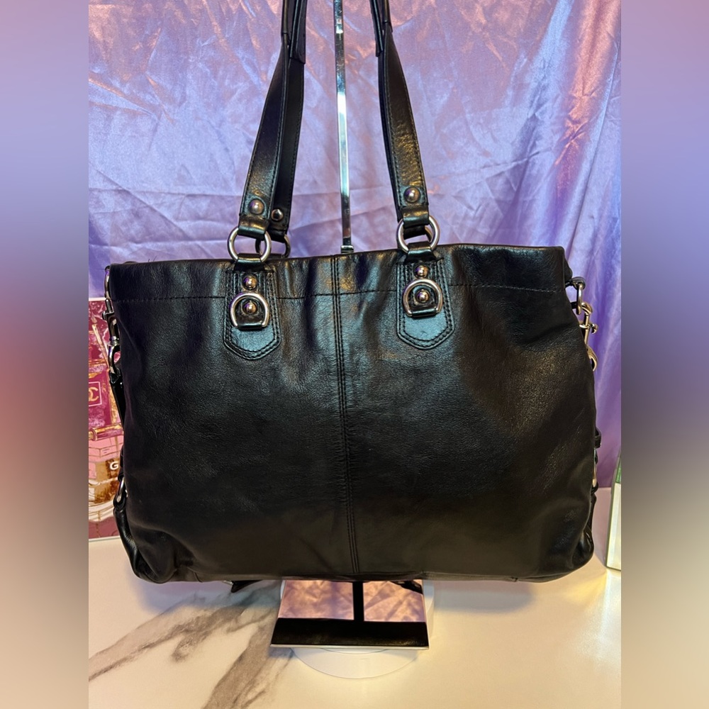COACH Ashley Satchel Purse Black Leather with Removable Shoulder Strap Vintage - Picture 5 of 10